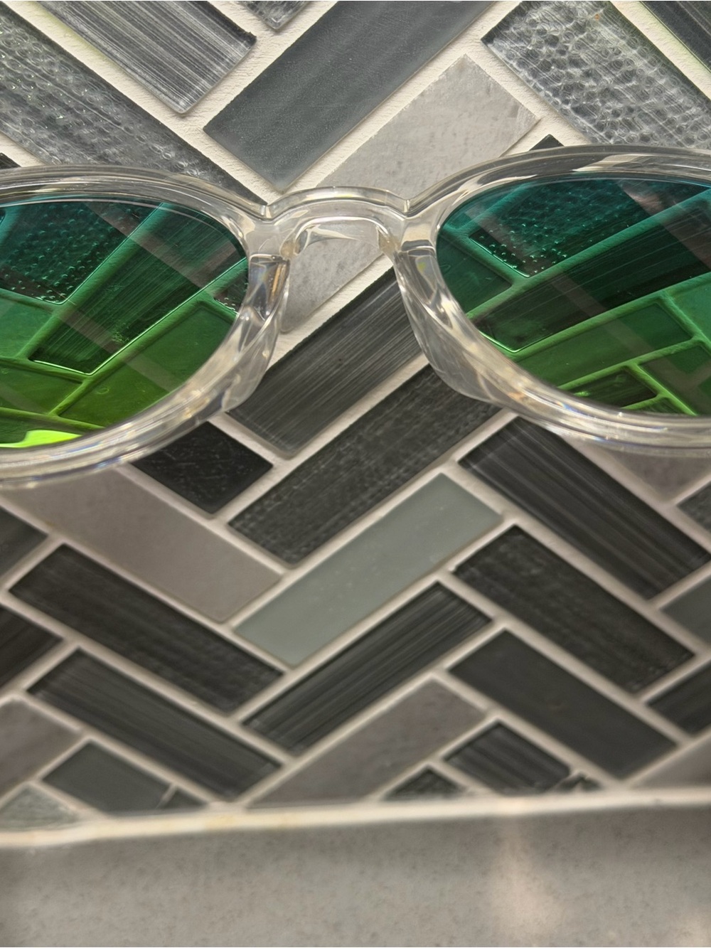 Oscar de la Renta Clear Frame Sunglasses with Green Lenses